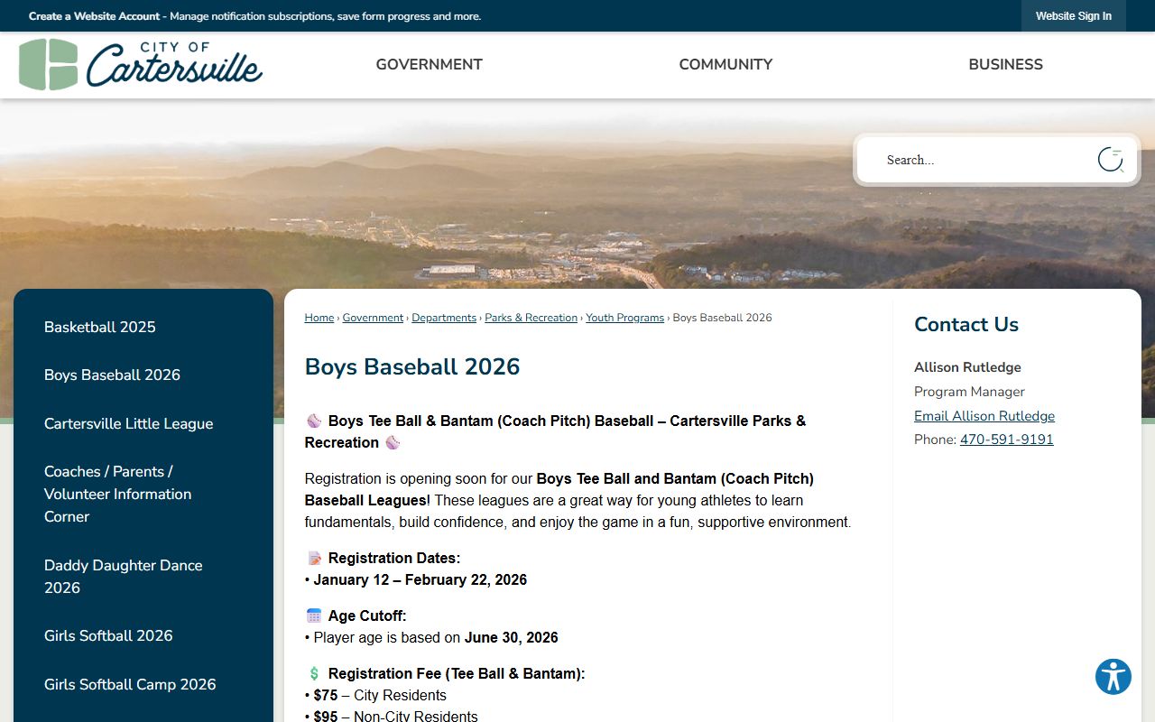 Cartersville Municipal Court information page for criminal court records