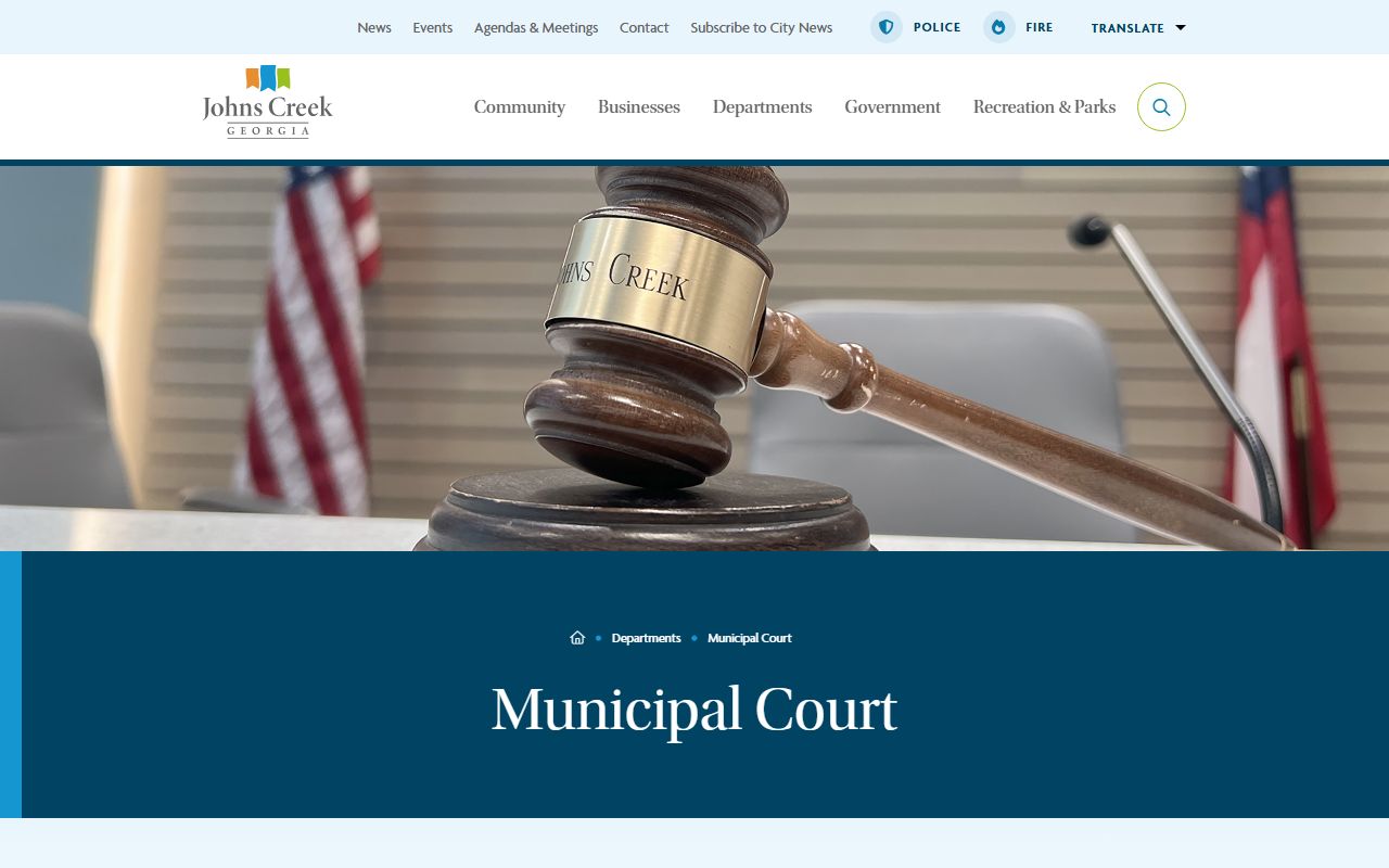Johns Creek Municipal Court website for searching criminal court records