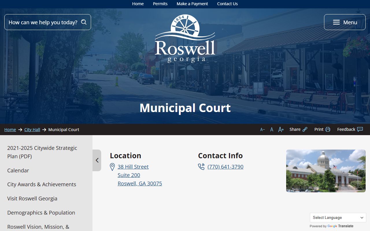 Roswell Municipal Court website for criminal court records access