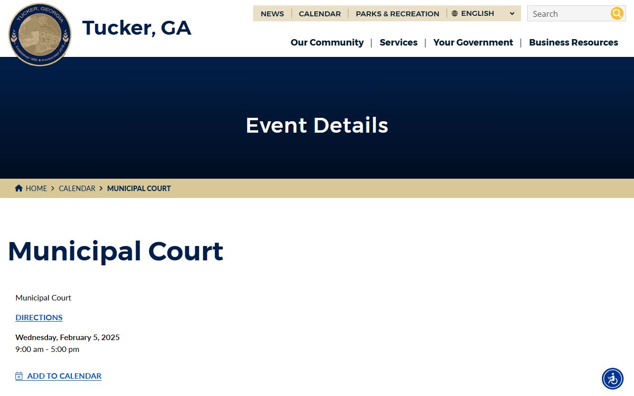 Tucker Municipal Court city website page for criminal court records