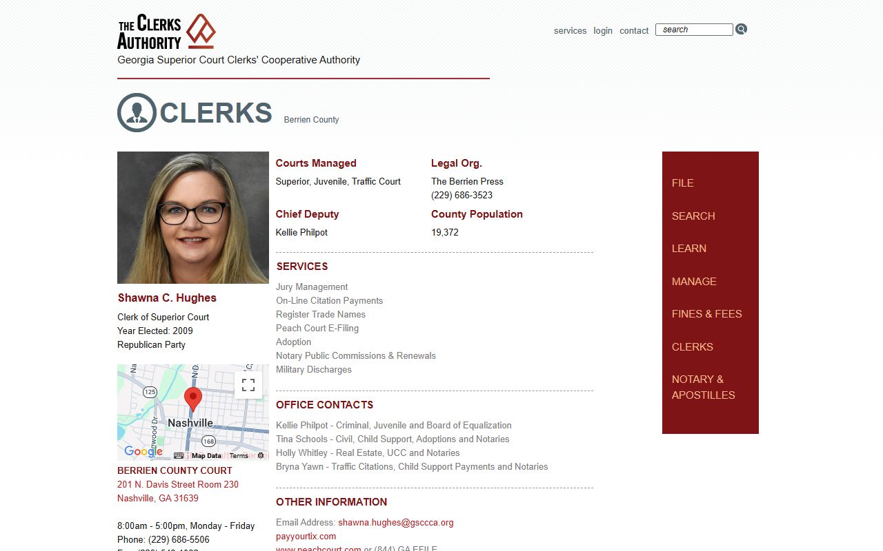 GSCCCA Berrien County clerk page for criminal court records