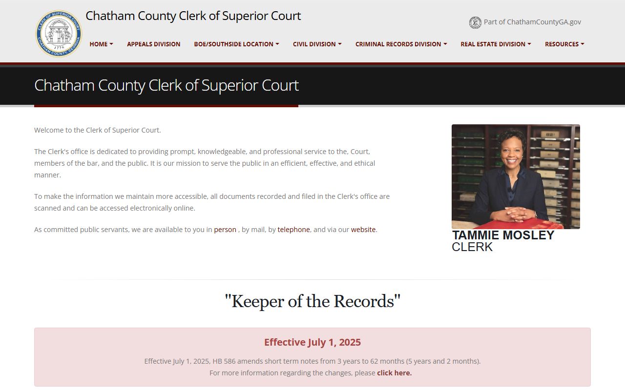Chatham County Clerk of Superior Court homepage for criminal court records