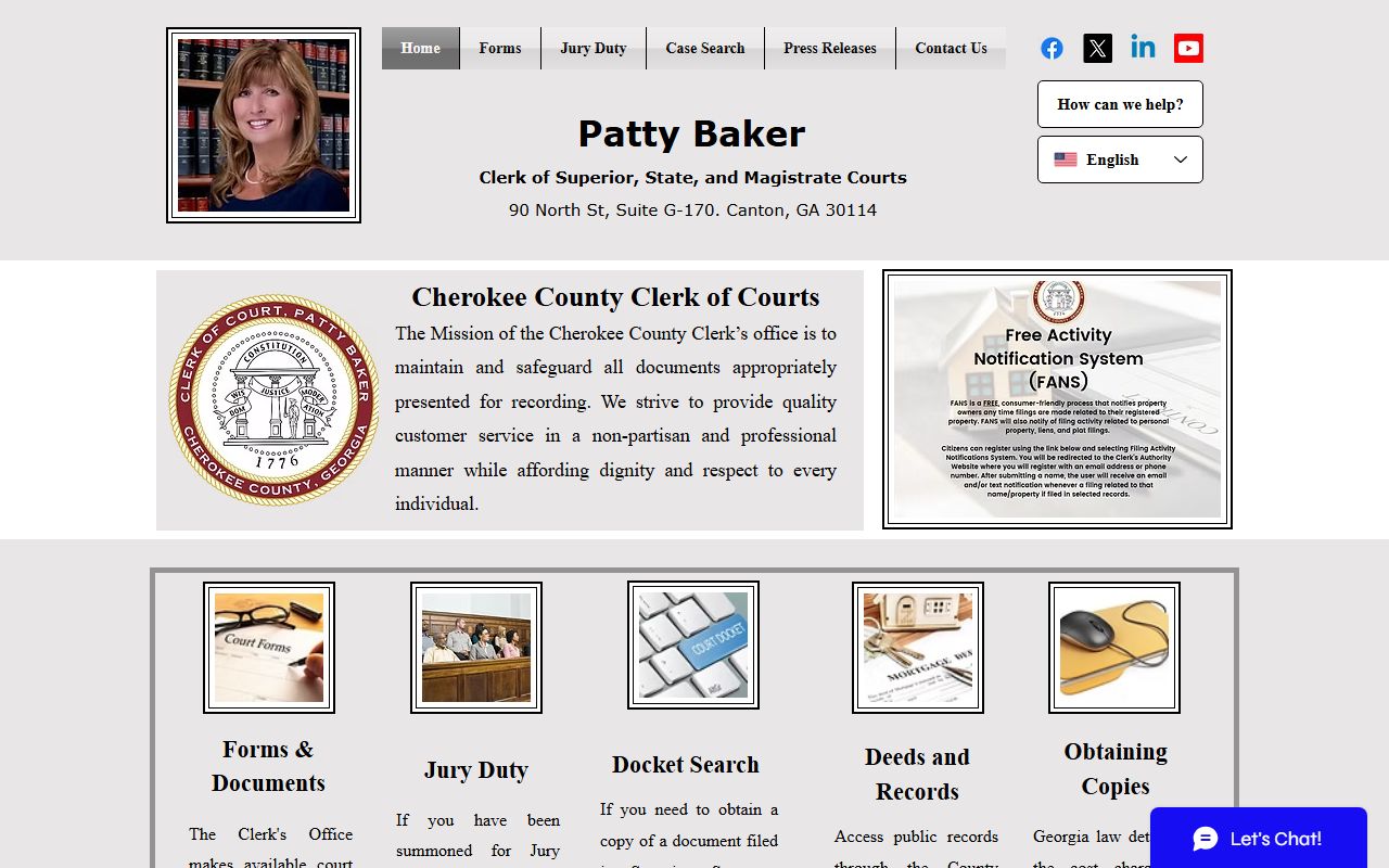 Cherokee County Clerk of Superior Court homepage for criminal court records