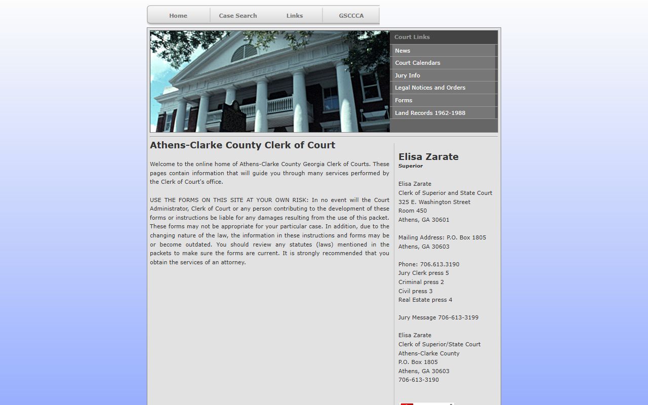 Athens-Clarke County Clerk of Court homepage for criminal court records