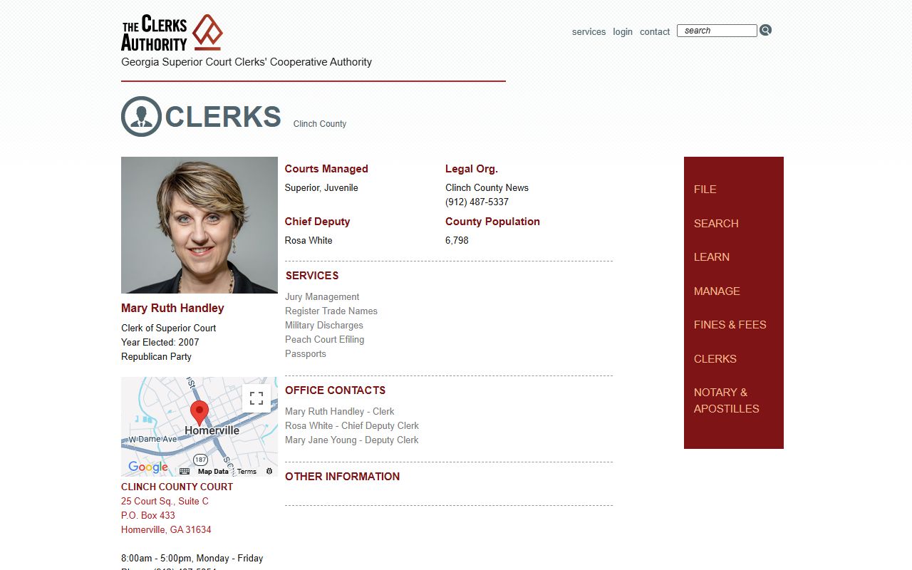 GSCCCA Clinch County clerk page for criminal court records