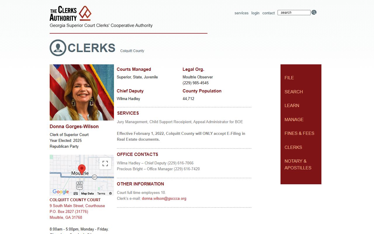 GSCCCA Colquitt County clerk page for criminal court records
