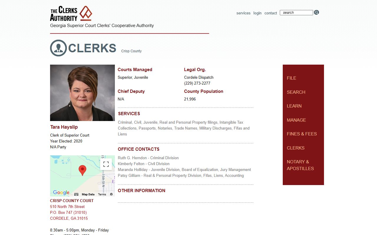 GSCCCA Crisp County clerk page for criminal court records access