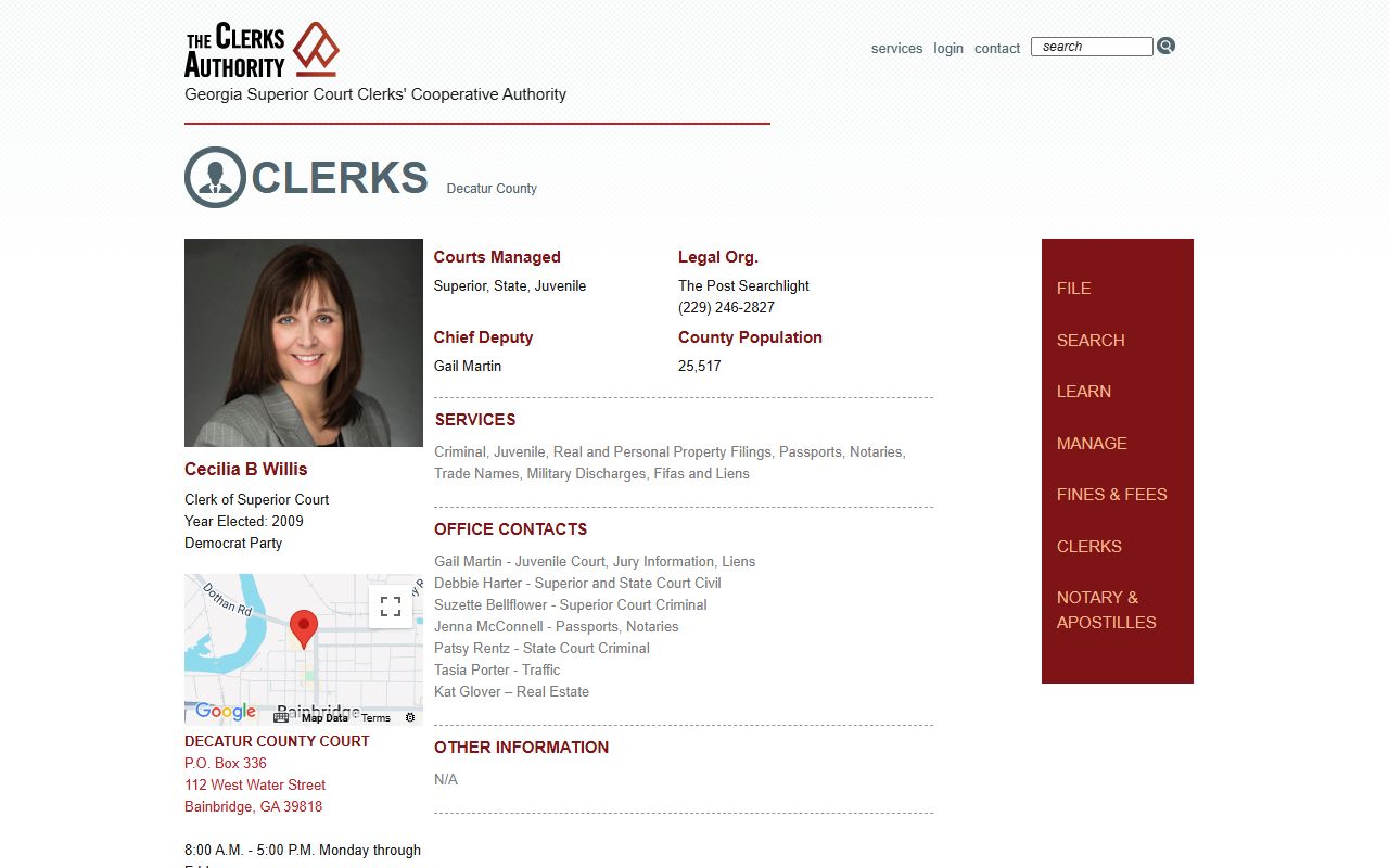 GSCCCA Decatur County clerk page for criminal court records access