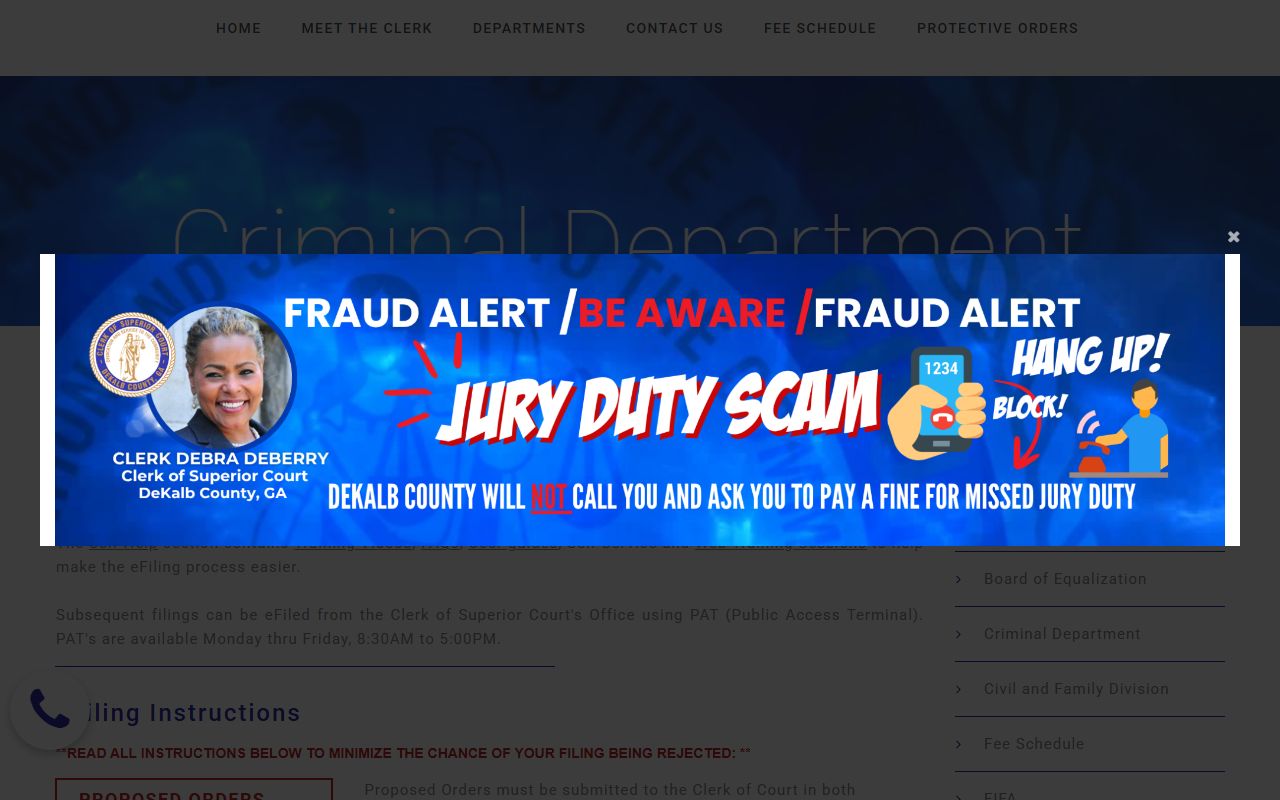 DeKalb County Criminal Department page for criminal court records search