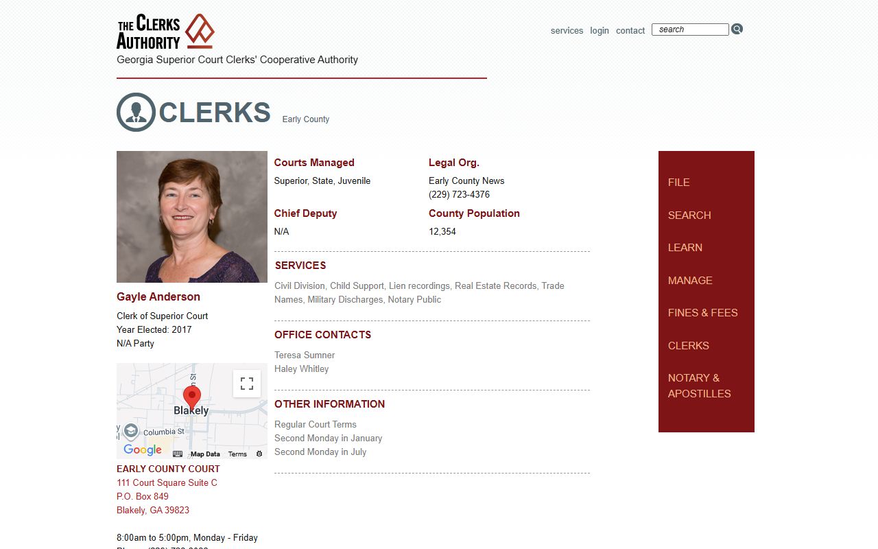 GSCCCA Early County clerk page for criminal court records access