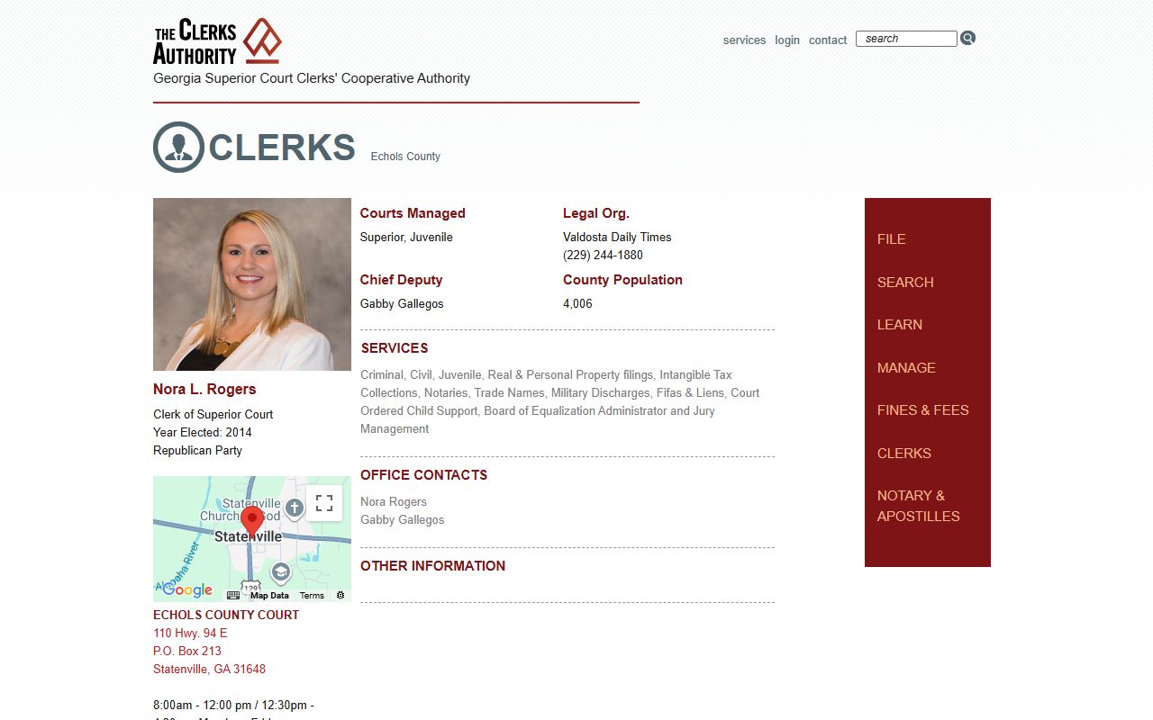 GSCCCA Echols County clerk page for criminal court records access