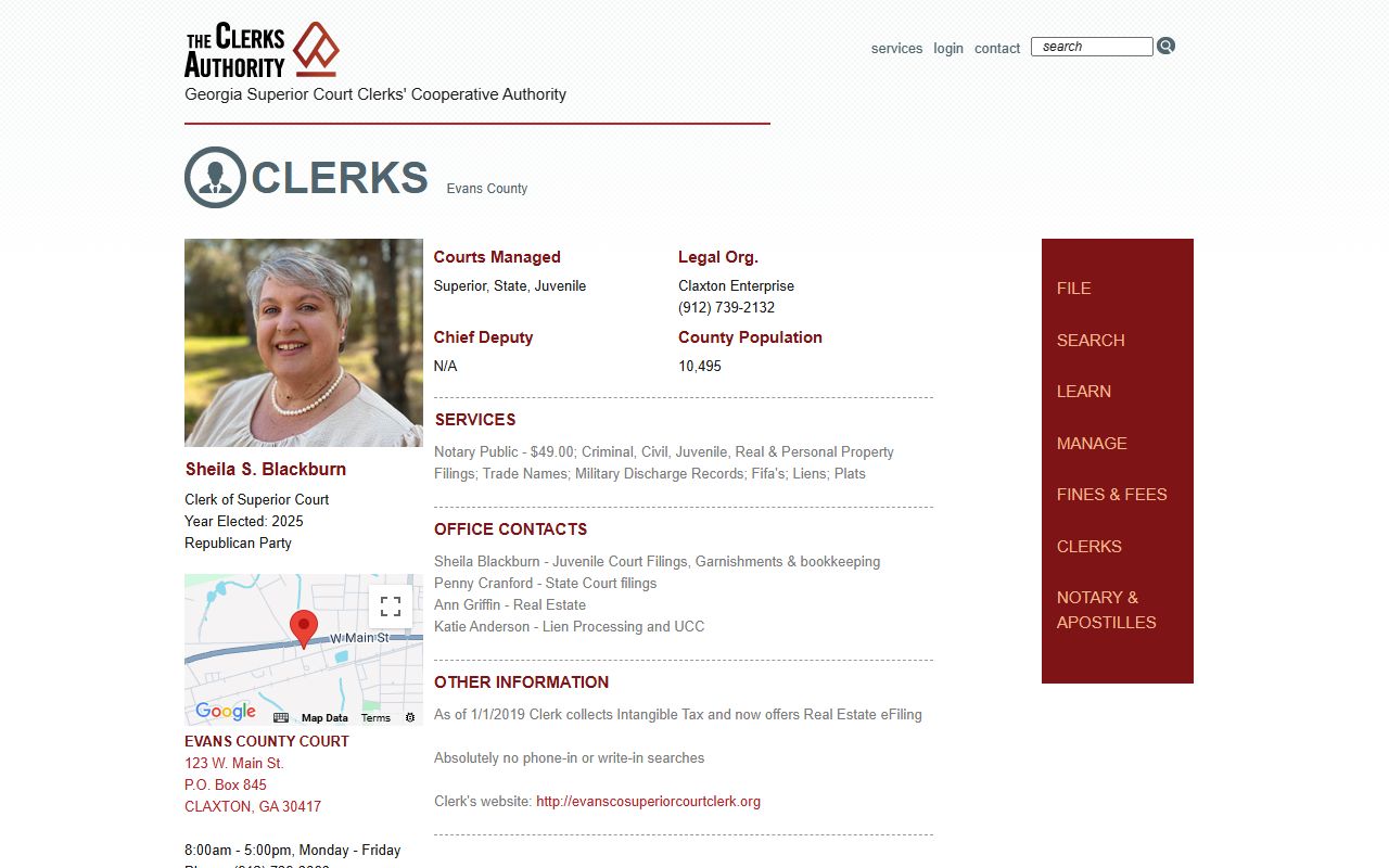 GSCCCA Evans County clerk page for criminal court records