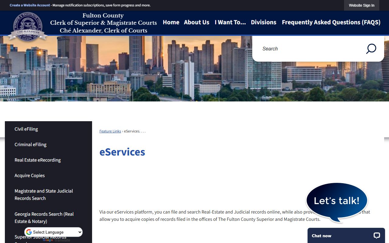 Fulton County eServices portal for searching criminal court records online