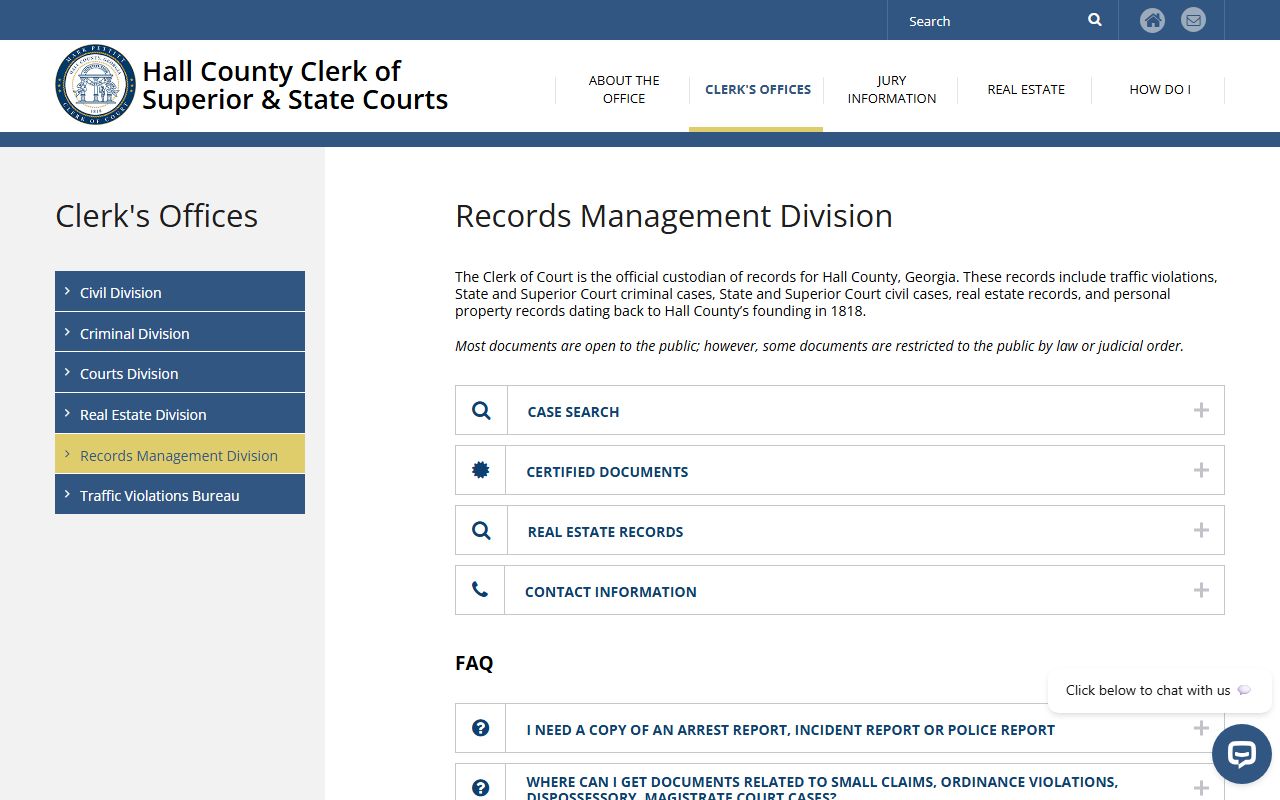 Hall County Records Management Division page for archived criminal court records