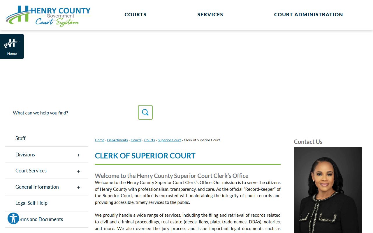 Henry County Clerk of Superior Court homepage for criminal court records