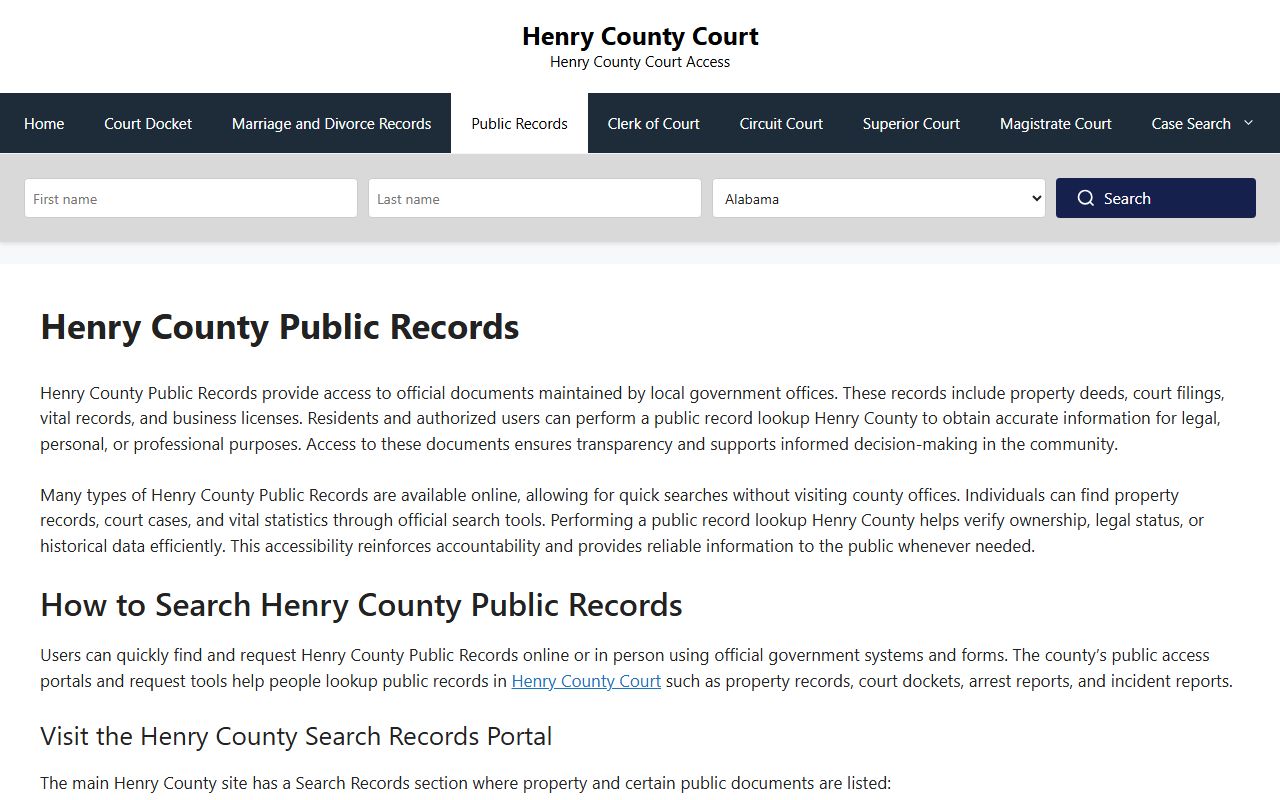 Henry County Courts public records page for criminal record requests