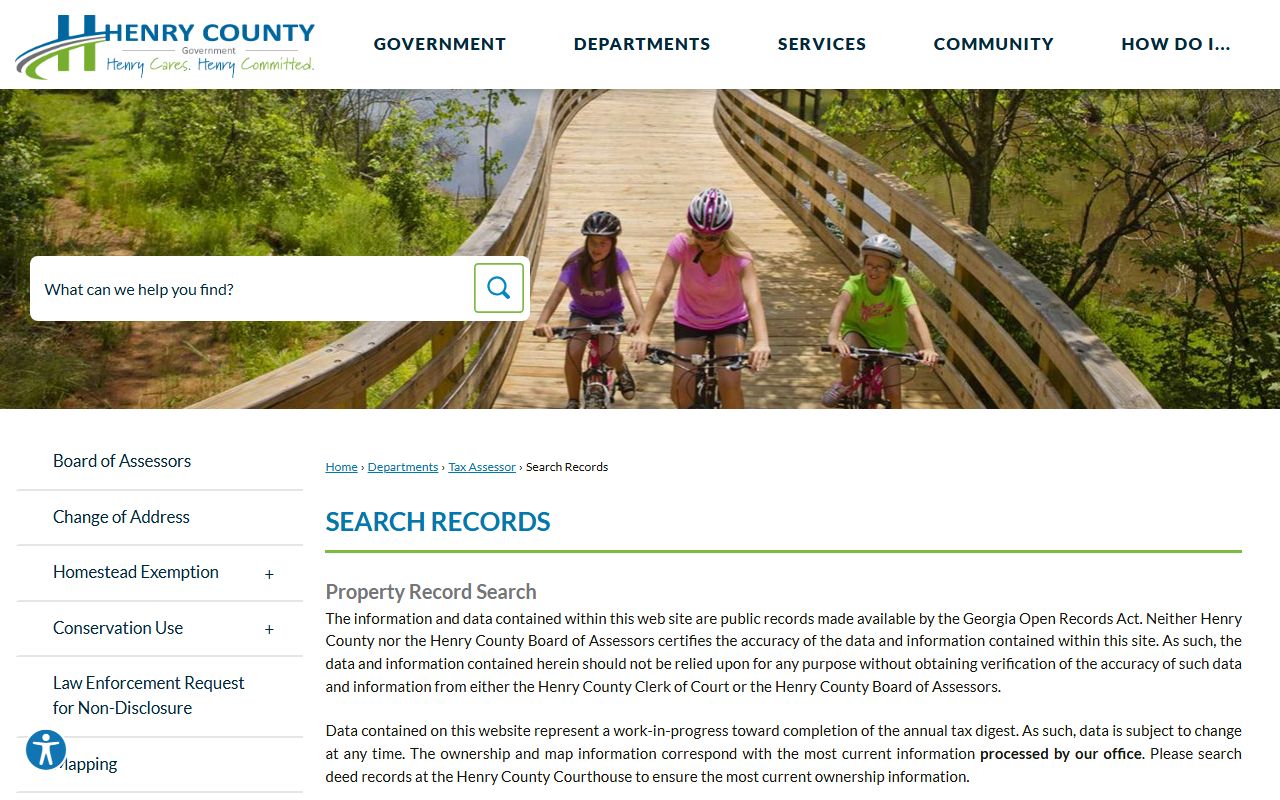 Henry County search records page for criminal court record lookups
