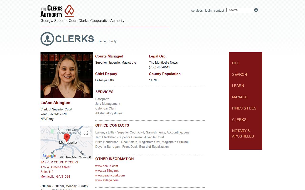 GSCCCA Jasper County clerk page for criminal court records