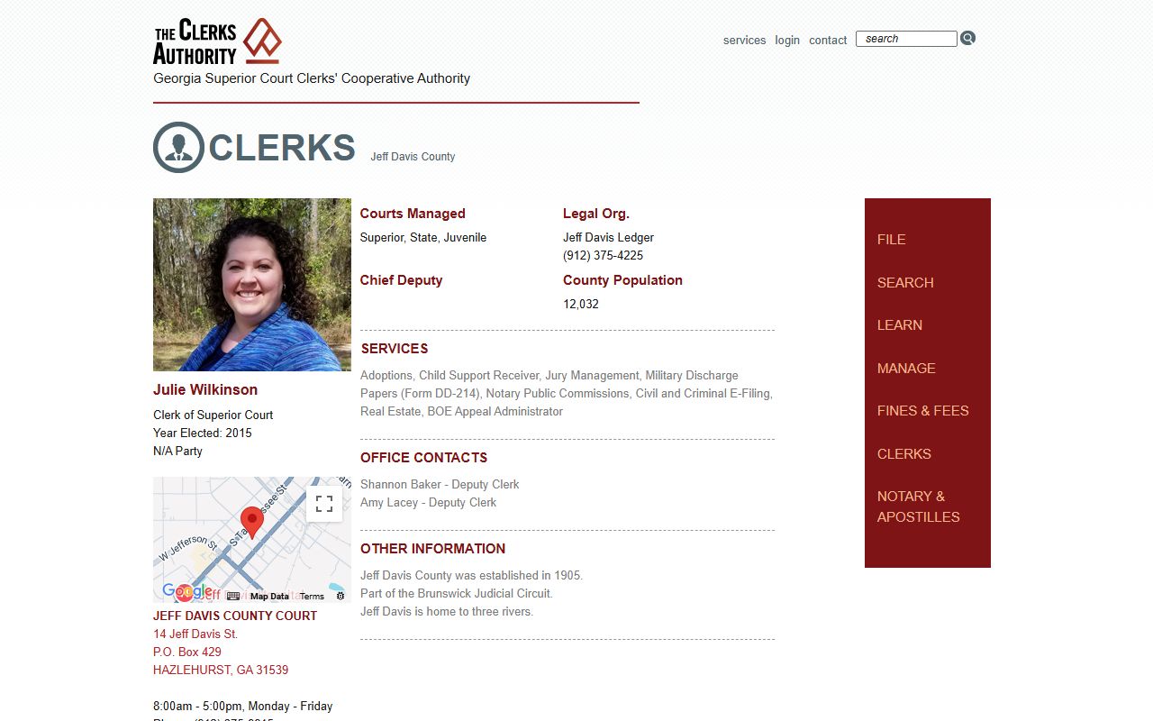 GSCCCA Jeff Davis County clerk page for criminal court records