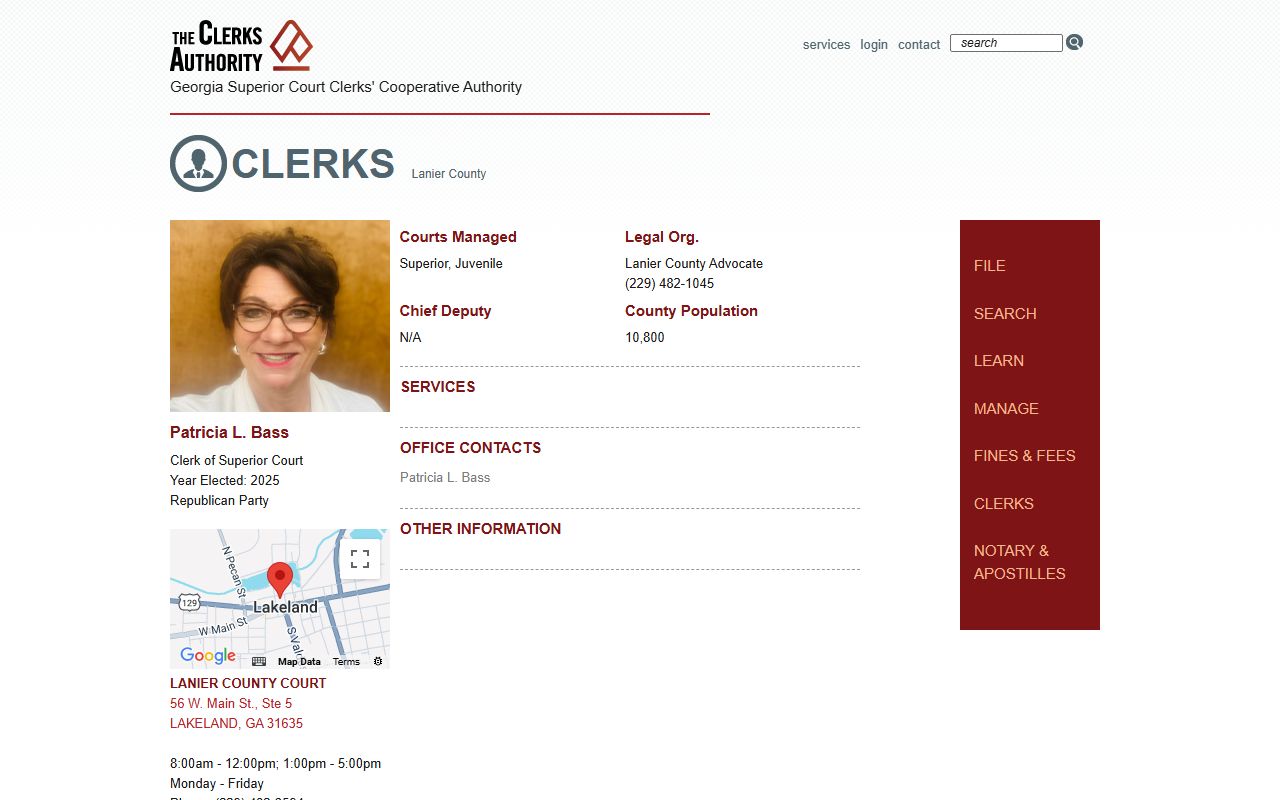 GSCCCA Lanier County clerk page for criminal court records