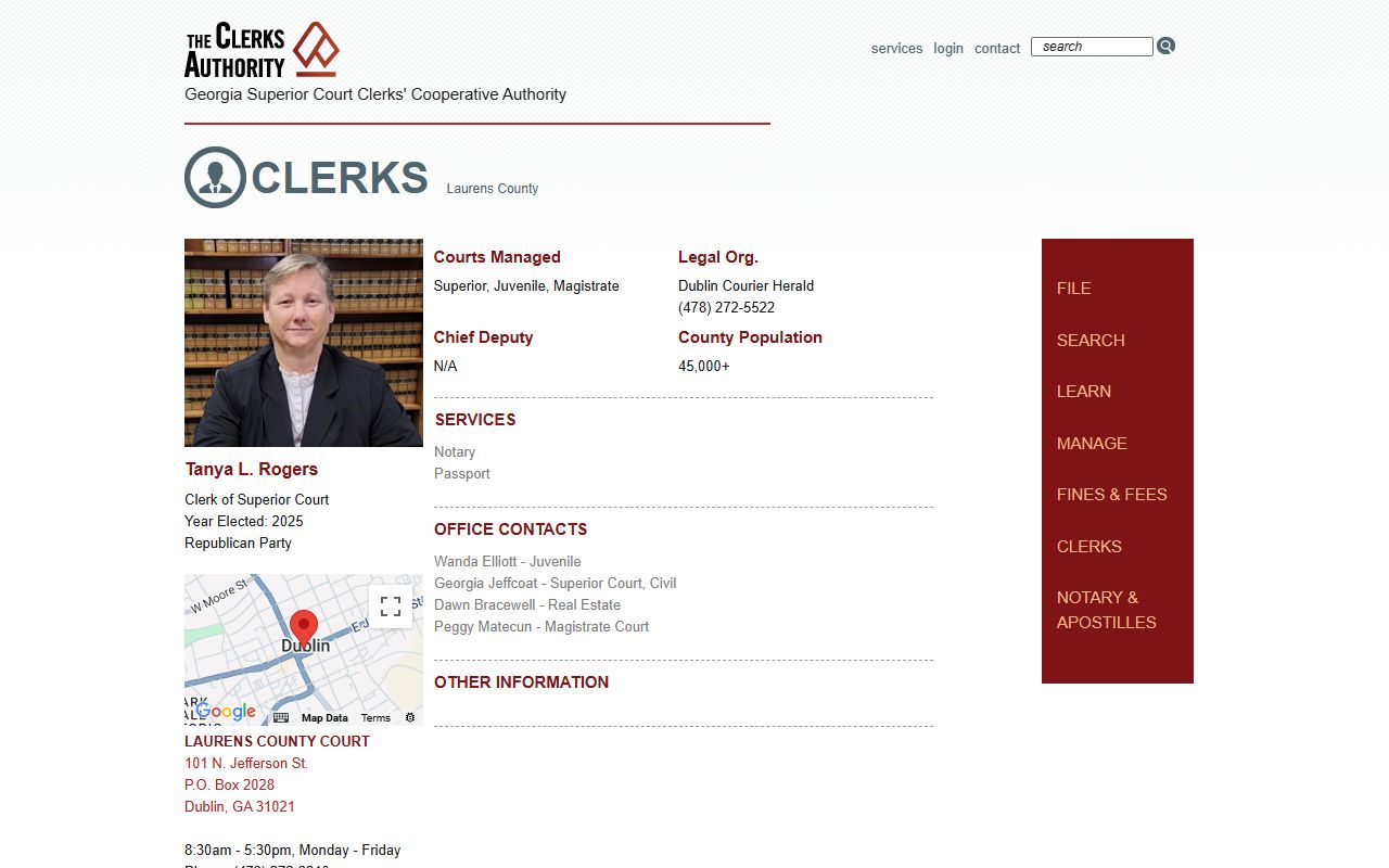 GSCCCA Laurens County clerk page for criminal court records