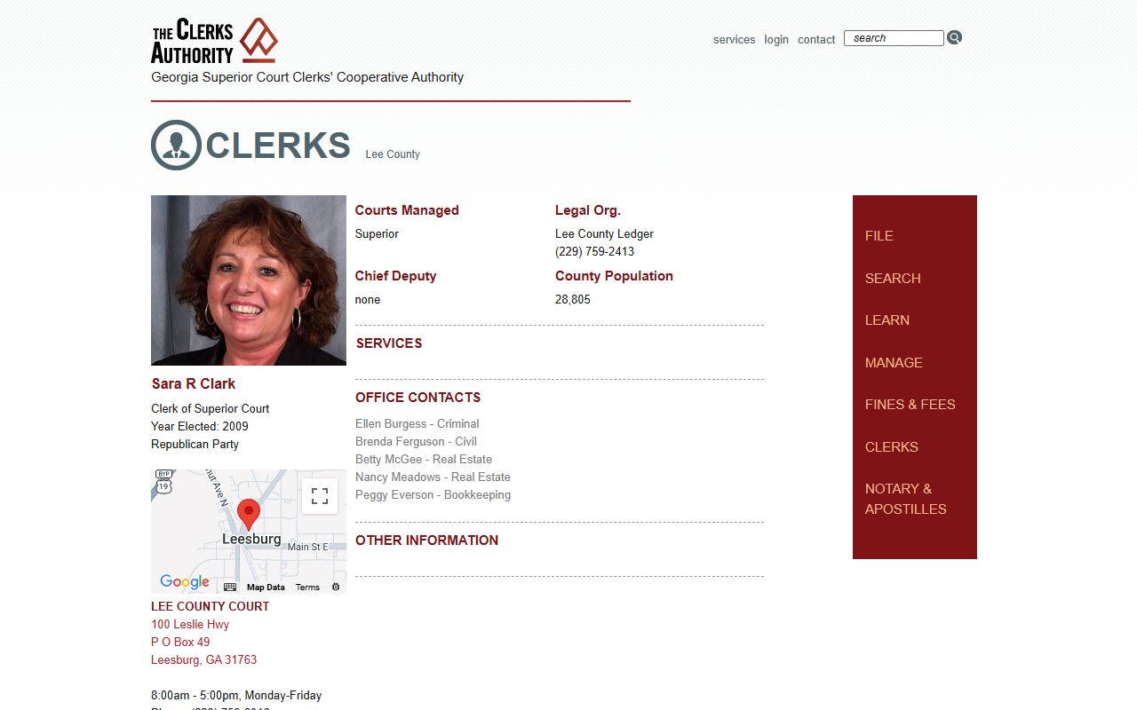 GSCCCA clerk page for Lee County criminal court records