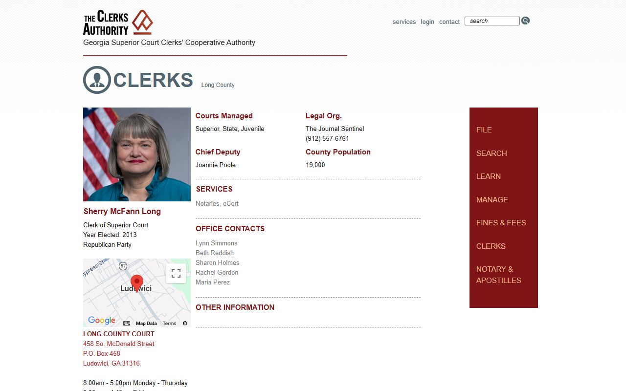 GSCCCA clerk page for Long County criminal court records