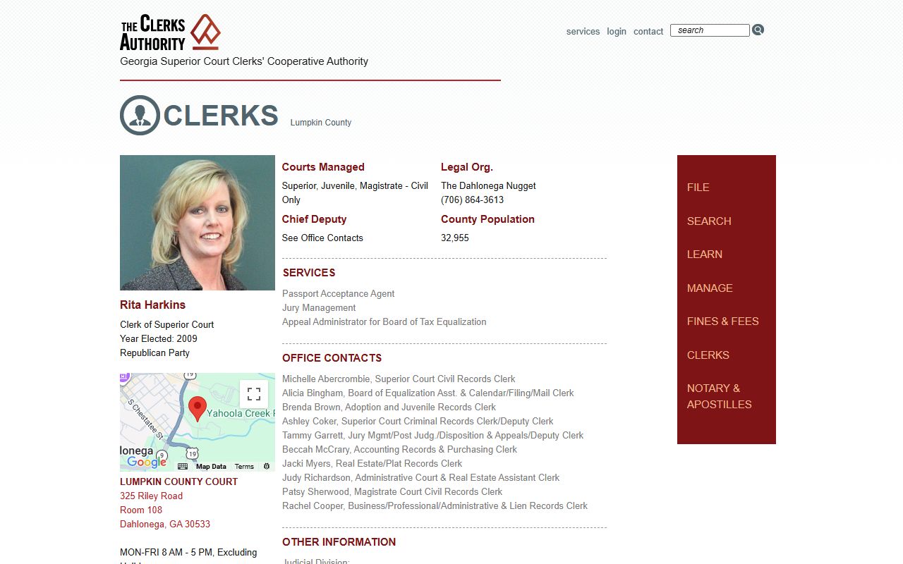 GSCCCA clerk page for Lumpkin County criminal court records