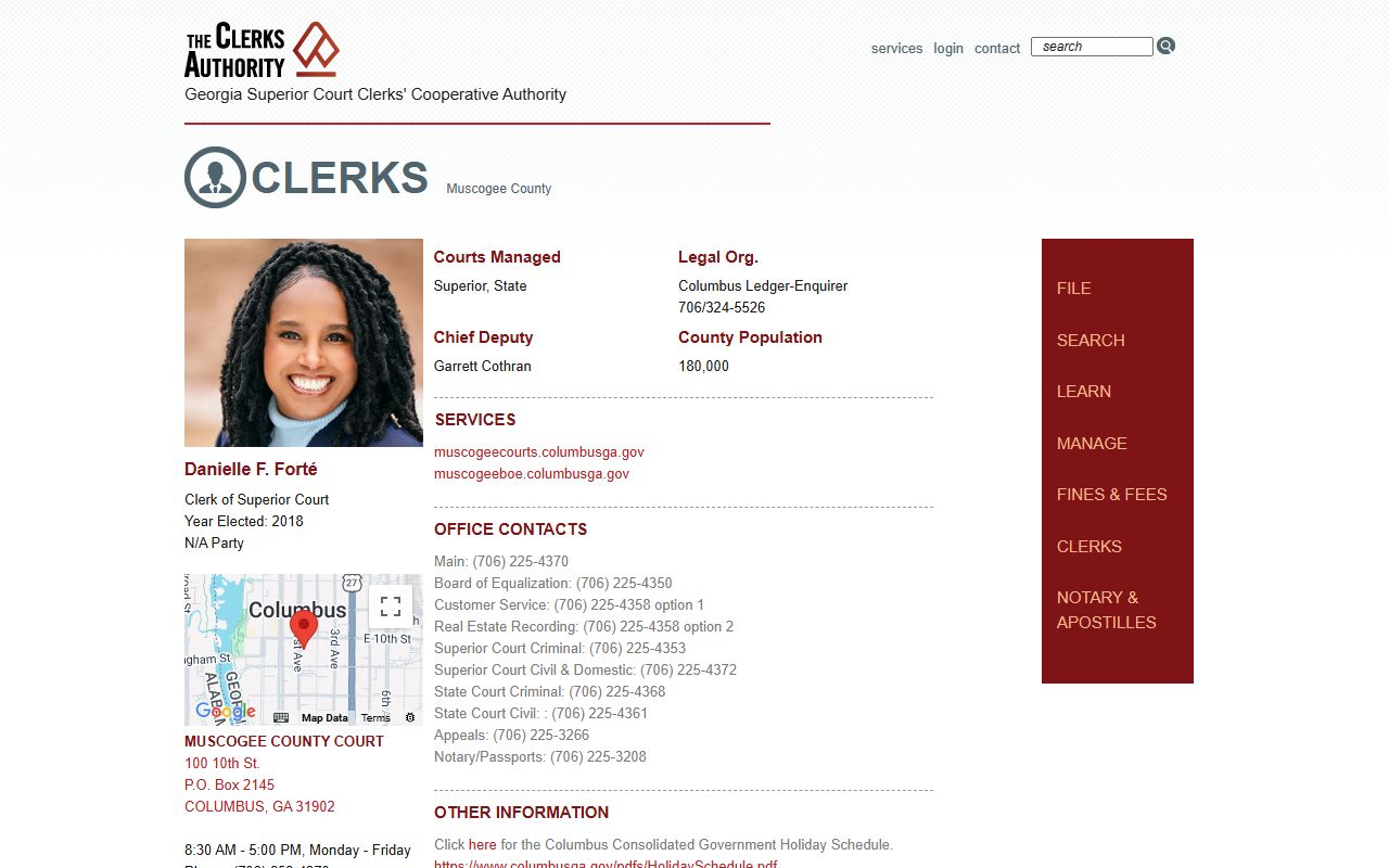 GSCCCA Muscogee County page for criminal court records