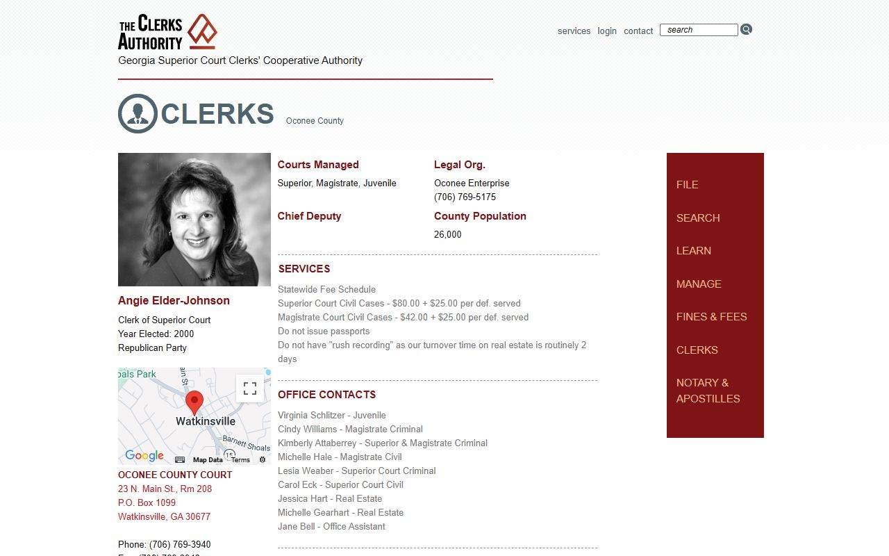 GSCCCA Oconee County clerk page for criminal court records