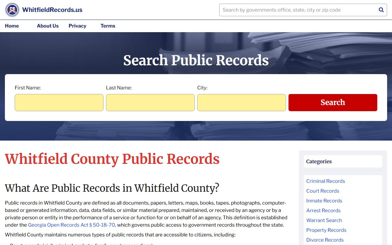 Whitfield County Records portal for searching criminal court records online