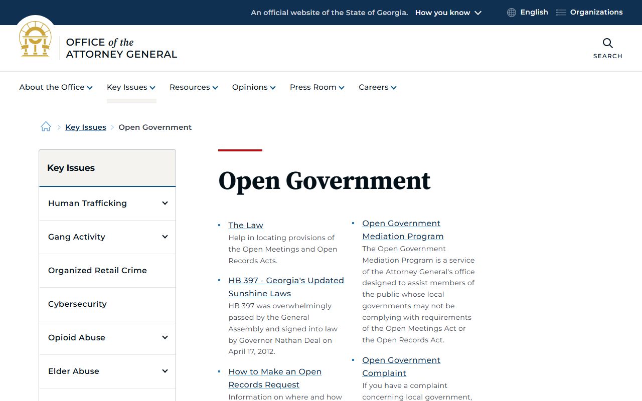 Georgia Attorney General Open Government resource for public records access