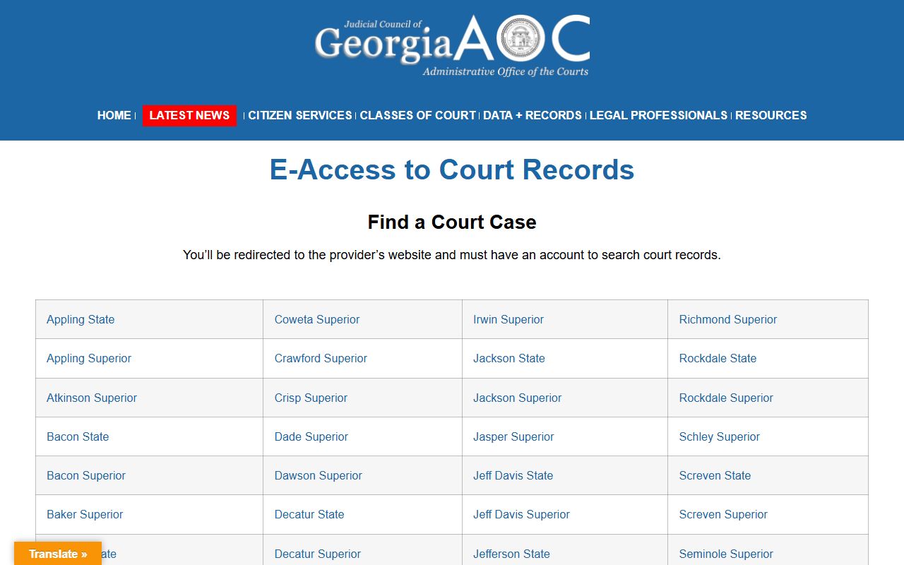 Georgia E-Access to Court Records portal for criminal case searches