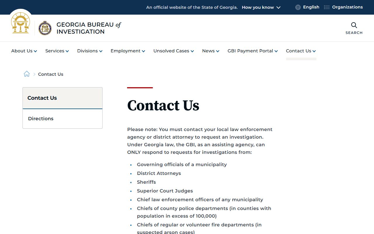GBI Contact page for Georgia criminal court records inquiries